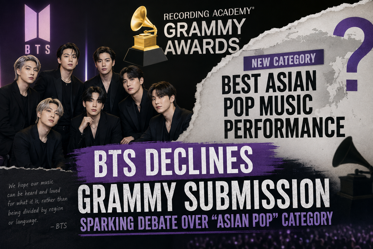BTS Rejects 2027 Grammy Submission as New “Asian Pop” Category Divides Opinion